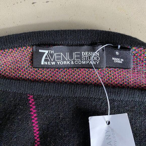 New York & Co Sweater Womens Small Black 7th Ave 3/4 Knotted Sleeve NEW - Picture 2 of 13